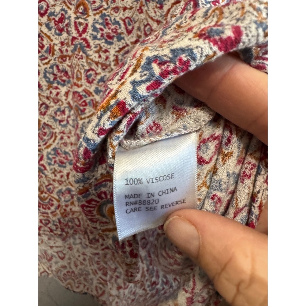 Jones & Co Blouse Women 1X Multi Color Excellent Paisley Tie Sleeve High Low - Picture 7 of 8